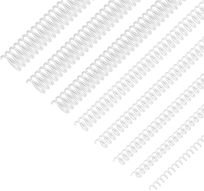 120 Pack Plastic Spiral Binding Coils Binder Binding Spirals Rings 8 Size Spiral Binding Wire Combs Spines Coils, 4:1 Pitch, 1/4 5/16 3/8 1/2 9/16 5/8 3/4 7/8 Inch (Transparent)