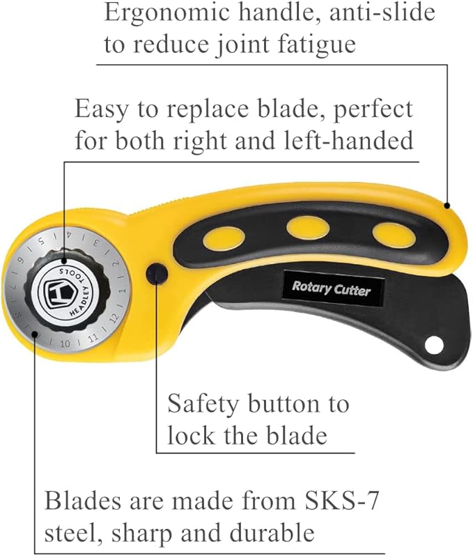 39 Pcs Rotary Cutter Set - Quilting Kit incl. 45mm Fabric Cutter, 5 Extra Rotary Blades, A4 Cutting Mat, Craft Knife Set, Quilting Ruler and Sewing Clips, Ideal for Crafting, Sewing, Patchworking