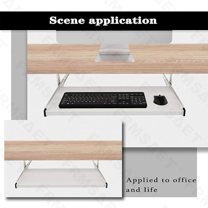 FRMSAET Furniture Accessories Office Product Suits Hardware 20/24/30 inches Keyboard Drawer Tray Wood Holder Under Desk Adjustable Height Platform. (20 inches, White)