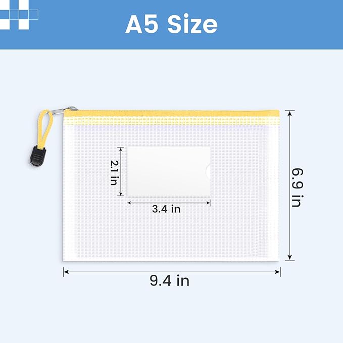 Sooez 24 Pack Mesh Zipper Pouch Bags with Label Pocket, A5 (9.4×6.8 in) Small Pencil Case Pouch for Organizing, Clear Plastic Pencil Pouches Bulk for School Supplies Storage, Money Envelopes for Cash