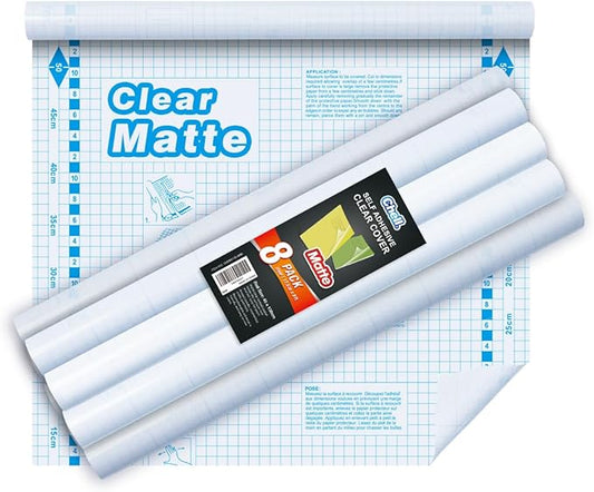 Chell 8 Pack Matte Clear Contact Paper Roll for Books, Crafts and Countertops, Self Adhesive Book Cover, 17.5 in x 5 ft