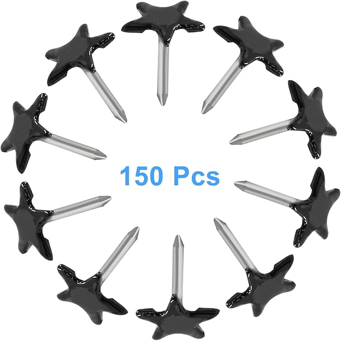 Piutouyar 150 Pcs Star Push Pins, Black Upholstery Tacks Star Shaped Decorative Thumb Tacks Metal Upholstery Pins for Upholstered Furniture Cork Board DIY Projects or Home Decor 11 x 13mm