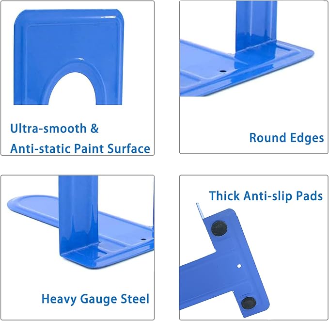 Metal Book Ends for Office Home, Book Shelf Holder Home Decorative, Book Ends for Heavy Books/Movies/CDs, Blue 6.5 x 5 x 5.7 in, 4 Pair/ 8 Piece