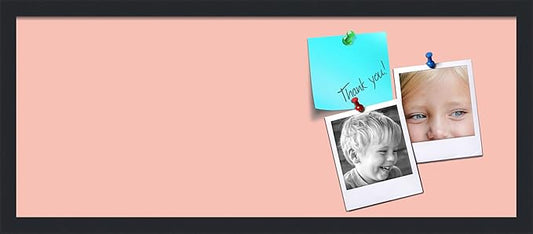 PinPix 30x12 Inch Cork Bulletin Board. This Decorative Framed Pin Board Comes with Pink Pastel Design and a Satin Black Frame. Ideal for Home Office Decor or Message Board (PinPix-1813)