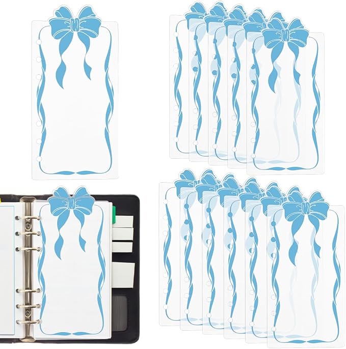 BENECREAT 12PCS Bow Planner Dividers Pocket, 6 Hole Punch File Dividers, Binder Dividers for Keeping Documents Neat Professional Notes Books Classify Files (Sky Blue)