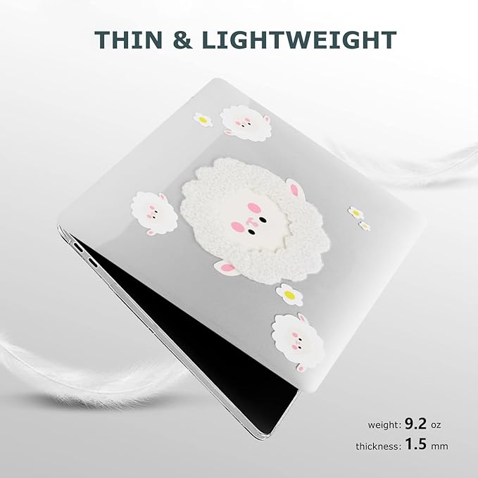 DTangLsm Compatible with MacBook Air 13 inch Case 2022 2021 2020-2018 Model A2337 M1 A2179 A1932 Cute Cartoon Clear Plastic Hard Shell Case with Cute Plush Sheep & Keyboard Cover, Cute Cartoon Sheep