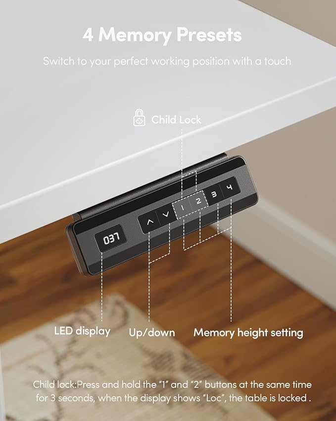 FEZIBO One-Piece Standing Desk Adjustable Height Stand up Home Office Desk, 32x24 Inch Electric Standing Computer Desk, with 4 Memory Presets, Fixable casters, White