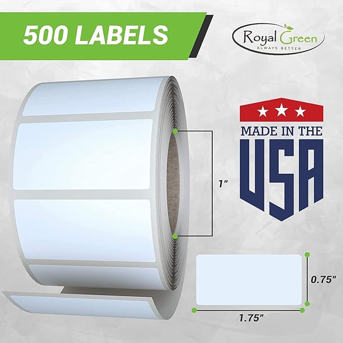Royal Green Rectangular Color Coding Sticker Roll - Write On Labels for Folders & Organizing, 1.57" x 0.75" Stickers to Write On Name Tags for Office Supplies 5000 Labels - 10 Rolls (White).