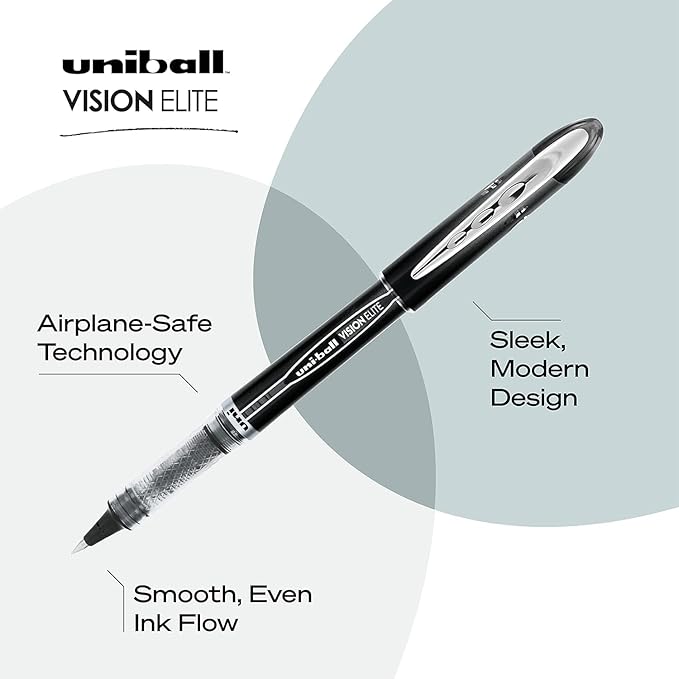 Vision Elite Rollerball Pens, Bold Point (0.8mm), Purple Ink, 3 count, Bundle with Plastic Reusable Pouch