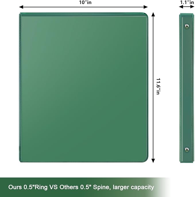 COMIX 3 Ring Binder 1/2 inch with Clear View Cover, 0.5" View Binder Holds 100 Sheets of US Letter Size Paper, 6 Pack (Green)