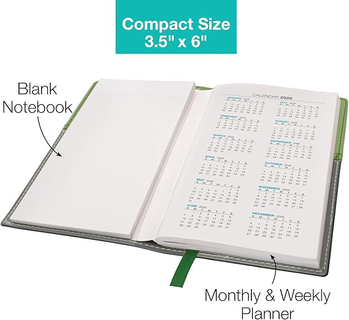 2026 Pocket Planner/Pocket Calendar, 3.5"x6": Includes 14 Months (November 2025 - December 2026) / 2026 Weekly Planner/Weekly Agenda/Monthly Calendar Organizer (Green/Black)