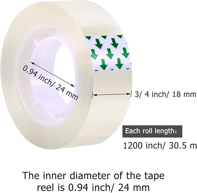 Shappy 16 Rolls Transparent Tape Refills Clear Tape Each Roll 3/4 x 1200 Inch Clear Gift Tape Refill for Office School