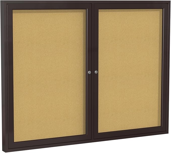 Ghent 36"x60" 2-Door indoor Enclosed Bulletin Board , Shatter Resistant, with Lock, Bronze Aluminum Frame - Natural Cork (PB23660K) Made in the USA