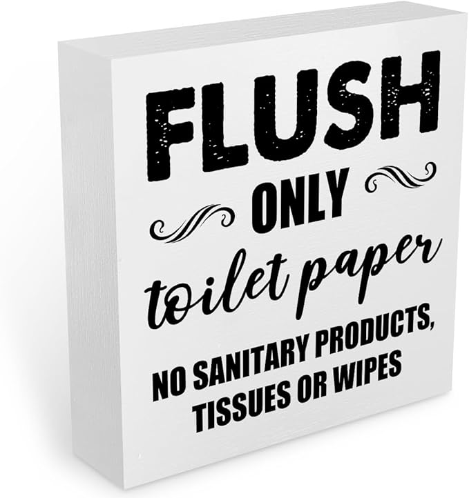 Do Not Flush Sign for Bathroom Rustic Desk Decor Bathroom Sign White Wooden Box Sign Farmhouse Bathroom Rules Wood Plaque Restroom Sign Bathroom Accessories Decor Home Office Shelf Toilet Decorations