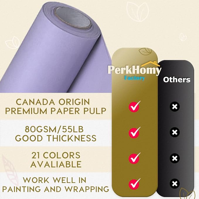 PerkHomy 48" x 2,400" (200') Light Purple Kraft Paper Roll for Craft Bulletin Board Paper Art Table Covering Crafting Gift Wrapping Bouquet Packing Parcel 80GSM 55LB (Light Purple, 48" x 200')