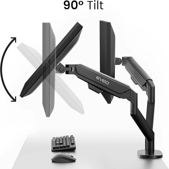 EVEO Premium Dual Monitor Mount 14"-35” Dual Monitor Arm VESA Bracket Adjustable Height Gas Spring Dual Monitor Stand, Screen Full Motion Dual Monitor Arm-Computer Monitor Stand for 2 Screens - Red