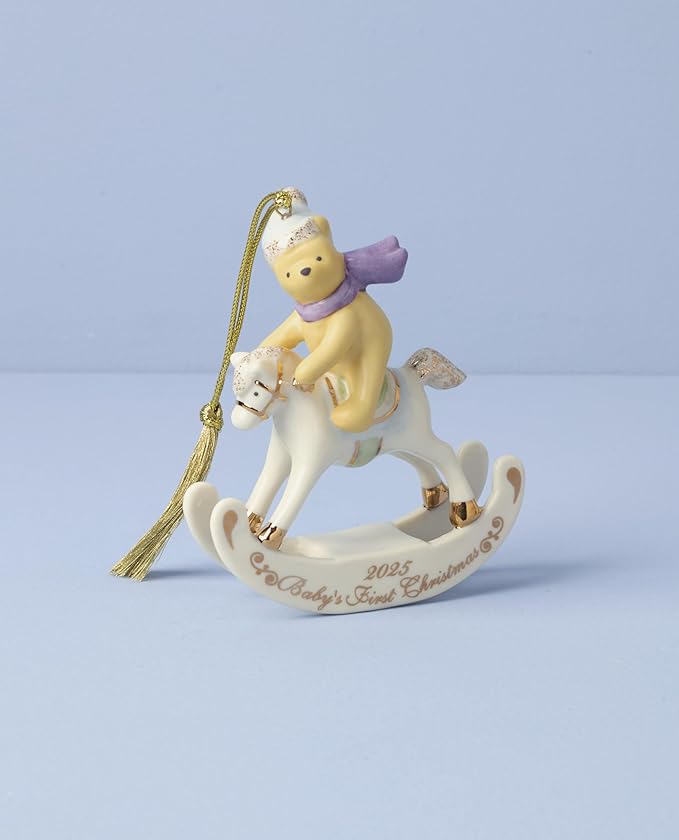 Lenox Ornament, 2025 Winnie The Pooh Babys 1st Christmas Ornament, Porcelain with Gold Accents and Hanging Cord for Tree Decoration, Christmas Decorations, Winter Ornaments, Winter Decor (1 Piece)