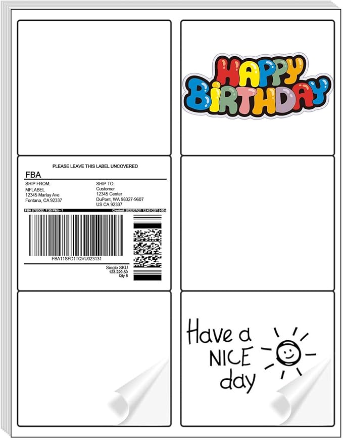 White Sticker FBA Labels – 4" x 3.33" – Laser/Inkjet Compatible – (6 Label/Sheet), 1000 Sheets - 6000 Total Adhesive Labels