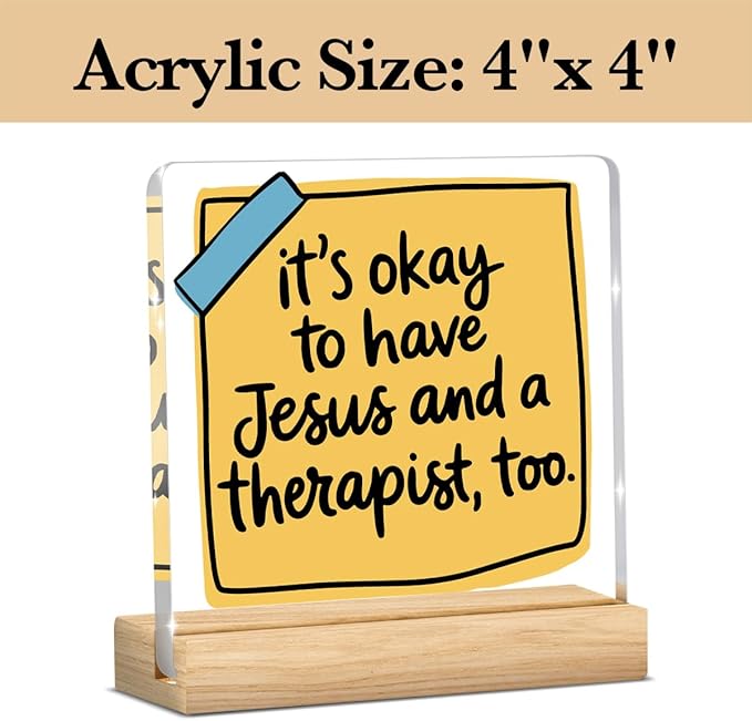 Therapy Office Decor, Mental Health Office Desk Decor, Therapist Gifts for Women, Gifts for Women Psychologist Therapist, Halloween Christmas Gift Humor Christian Acrylic Sign with Wooden Stand