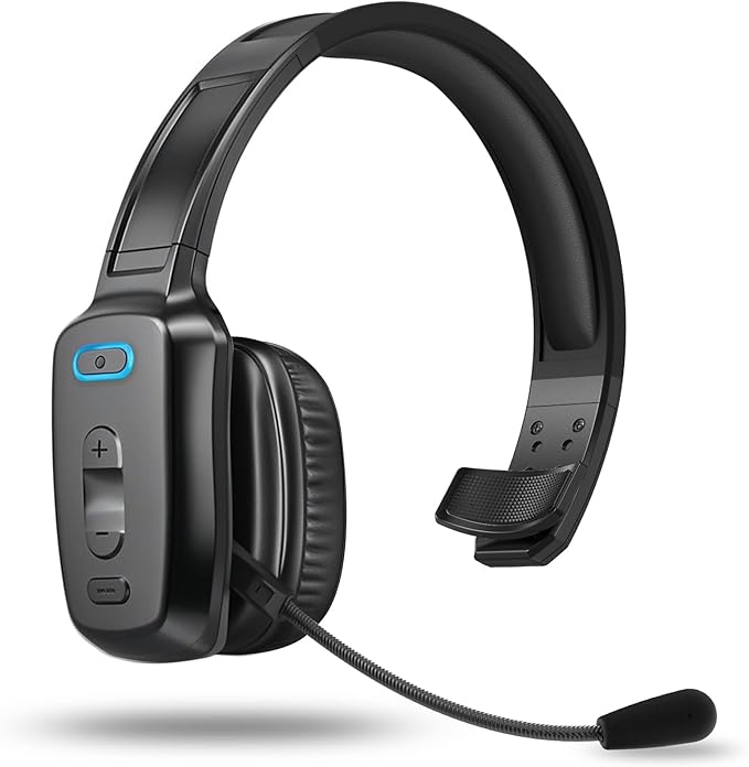 Bluetooth Headset, 60hrs Noise Canceling V5.2 Over Head Headphones, Single Ear Trucker Wireless Headset with Mic, Mute Button, Multipoint, for Phones PC Computer Truck Driver Office Work - Black