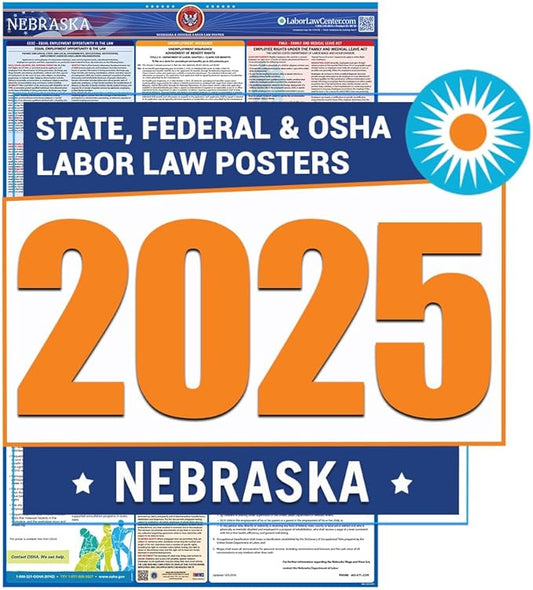 Nebraska 2026 Labor Law Poster – State & Federal Compliance – OSHA, EEOC, FMLA, Minimum Wage – Durable, Laminated & Waterproof Workplace Employment Poster – Made in USA – 26” x 39.5”