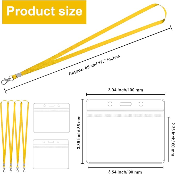 100 Pack Lanyards for ID Badges with Clear Name Tags, Reusable Lanyards Horizontal ID Card Badge Holders Plastic Name Badges for Men Women Kids Business School and Office Supplies (Yellow)
