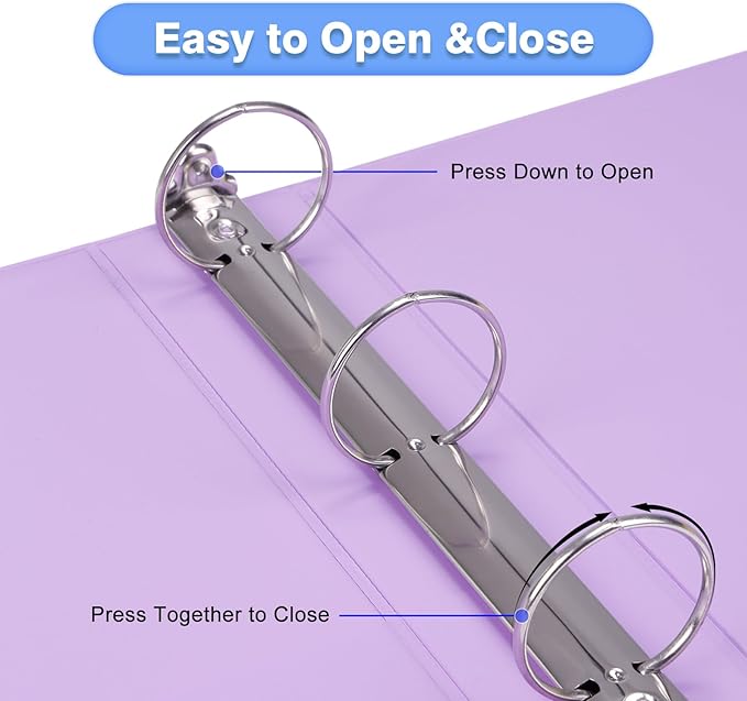 COMIX Standard 3 Ring Binder 2 inch with Clear View Cover, 2" Round Ring View Binder Holds 400 Sheets of US Letter Size Paper, 6 Pack (Pale Purple)