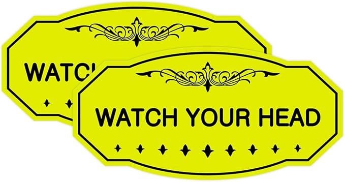 Signs ByLITA Victorian Watch Your Head Sign (Yellow/Black) - Large 2 Pack