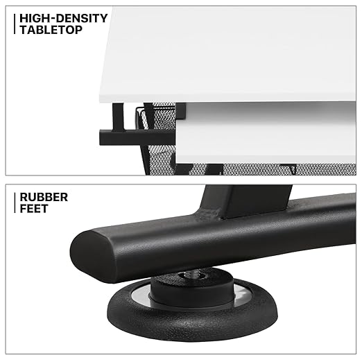 MoNiBloom Art Deco Drafting Table, Height-Adjustable, Tiltable Tabletop, Stool for Reading Writing Painting, Homeschooling Desk for Children with 2 Storage Drawers