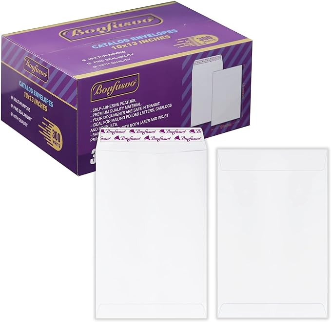 300 Pack 10x13 White Catalog Envelopes Peel & Seal Security Mailing Envelopes 120GSM Kraft Paper self Seal Envelopes for Invitations Papers Photos Documents Pictures Papers Files