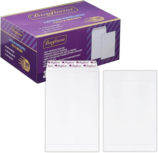 300 Pack 10x13 White Catalog Envelopes Peel & Seal Security Mailing Envelopes 120GSM Kraft Paper self Seal Envelopes for Invitations Papers Photos Documents Pictures Papers Files