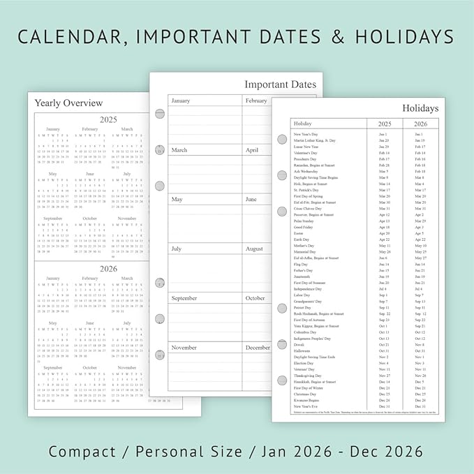 newestor 2026 Weekly & Monthly Planner Refill, 3-3/4" x 6-3/4", Jan 2026 - Dec 2026, Personal/Compact/Size 3