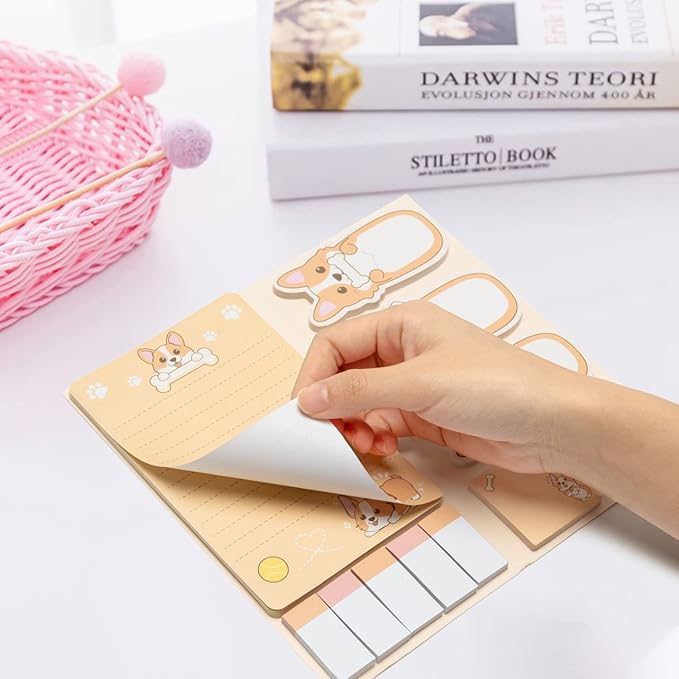 Xqumoi I Just Really Like Corgis Sticky Notes Set, 550 Sheets, Cute Cartoon Corgis Butt Self-Stick Notes Pads Animal Divider Tabs Bundle Writing Memo Pads Back to School Office Supplies Small Gift