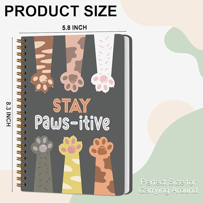 2 Pcs Cute Pet Spiral Notebook - Stay Pawsitive, Cats Claw Notebook College Ruled, Journaling for Work, Note Books Home College Office Supplies Gatos Cat Lover Gifts for Girls Teens Colleagues