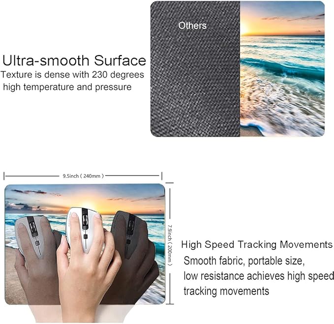 Beach Sunset Washable Square Waterproof Cute Gaming Office Laptop Mousepad - Non-Slip Rubber Computer Mouse Pad for Wireless Mouse, Personalized for Desk