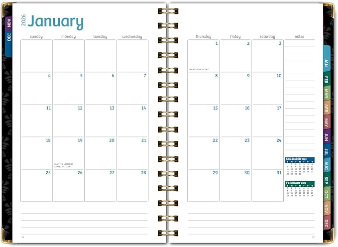 HARDCOVER 2026 Planner, 5.5"x8": 14 Months (November 2025 - December 2026), Daily Weekly Monthly Planner, Yearly Agenda, Bookmark, Pocket Folder and Sticky Note Set (Sugar Skull)