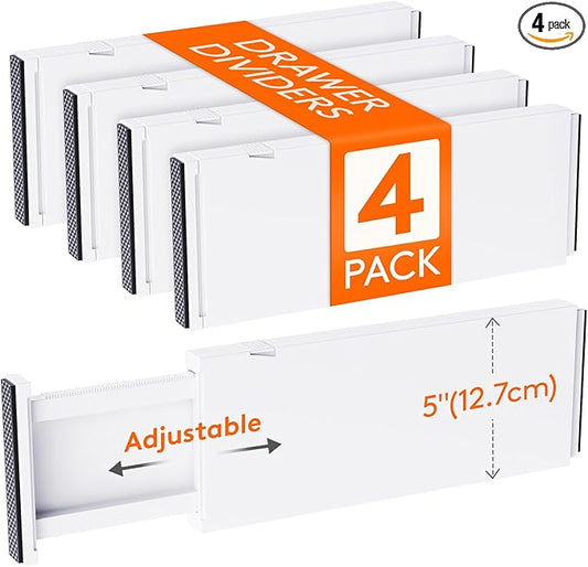 Lifewit 4 Pack Drawer Dividers Plastic 5" High, 13.5-22" Adjustable Drawer Organizers for Clothes, Expandable Dresser Separators in Bedroom/Bathroom/Kitchen/Fridge/Office Organization and Storage