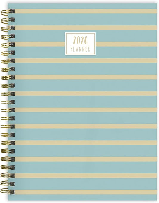 TF Publishing 2026 Blue and Gold Lines Medium Weekly Monthly Planner with 12-Month Calendar Grid and Task Tracker - Vertical Weekly Schedule Planner with Habit Tracker and Stickers - 6.5in x 8in