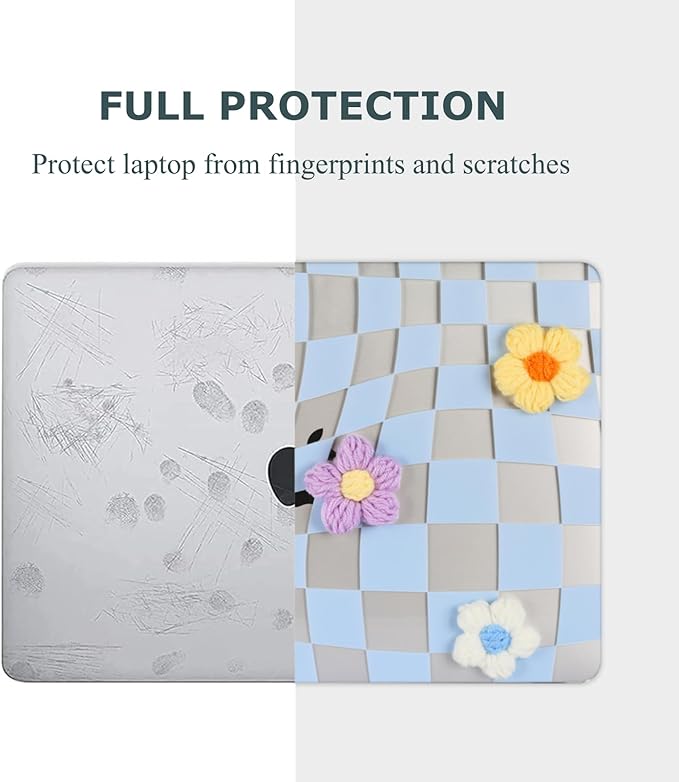 DTangLsm for MacBook Pro 13 inch Case 2025 2024-2016 M2 M1 A2338 A2289 A2251 A2159 A1989 A1706 A1708, Gingham Fluffy Plastic Hard Shell Cover for MacBook Pro 13.3 + Keyboard Cover, Blue Checkerboard