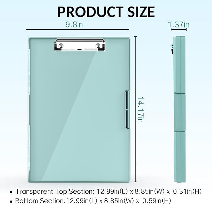 Sooez Clipboard with Storage, Heavy Duty Cleaview Clip Boards 8.5x11 with Dual Storage, Dry Erase Plastic Nursing Clipboard, High Capacity Clipboards Folder for Teacher Nurse, School & Office Supplies