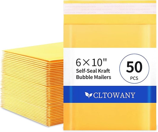 Kraft Bubble Mailers 6×10' Inch 50 Pack Yellow shipping envelopes Self-Seal Padded Mailing Envelopes for Jewelry Makeup Supplies and Small Business Packaging