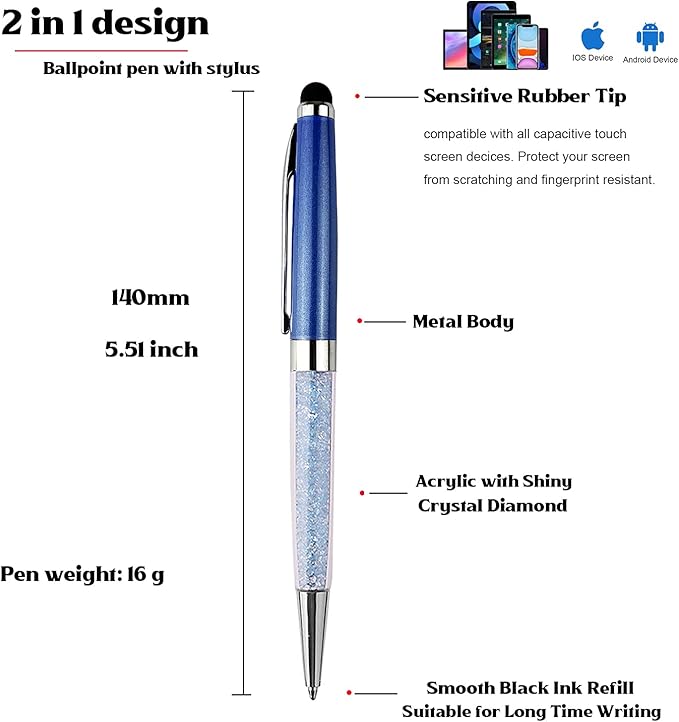 Ancolo Personalized Gift Pens - Ballpoint Pen with Stylus Tip, Crystal Diamond Pen, Engraved Your Message Gift for Graduate Lawyer/Professor 10PCS/ Pack (Navy blue)
