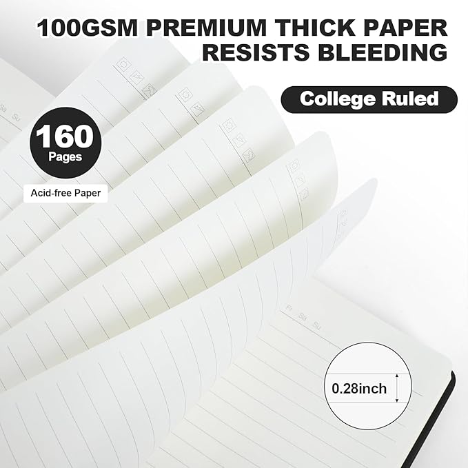 Lined Journal Notebooks for Writing, 100 GSM Thick Paper, 8 Pack Hardcover Notebooks, A5 College Ruled Notebook, Journaling Notebook for School/Travel/Office (Black- 8 Pack)