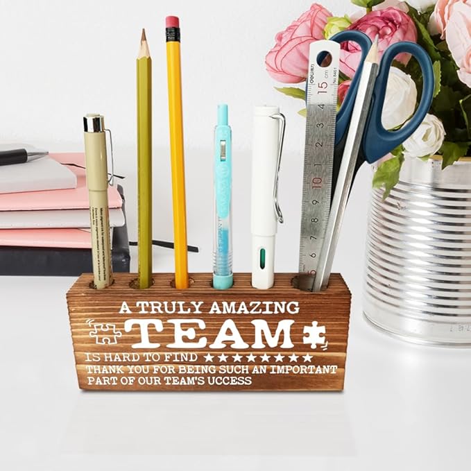FOKCBOCM A Truly Amazing Team is Hard to Find, Inspirational Team Office Decor, Appreciation gifts for Team, Going Away Gift Retirement Gift for Coworker Boss, Farmhouse Organizer Pen Holder-DBB24