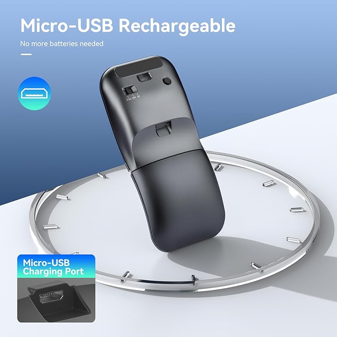 WFB Wireless Arc Mouse for Laptop,Bluetooth USB Rechargeable Computer Mice,Rotatable Rotating Ultra Slim,3 DPI for Desktop PC MacBook Pro Chromebook Lenovo Device Travel