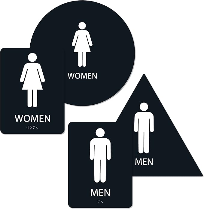 ALPHA DOG ADA SIGNS Men's Women's Restroom Sign Bundle 6x9 inch ADA Compliant Business Wall Mount Indoor Outdoor Easy Install USA Made (Black)