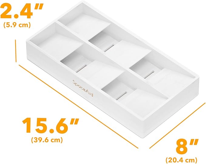 SpaceAid Bamboo Silverware Drawer Organizer with Labels, Kitchen Utensil Tray Holder Organizer for Flatware, Cutlery, Spoon and Knives Drawer Storage Organization (White, 6 Slots)