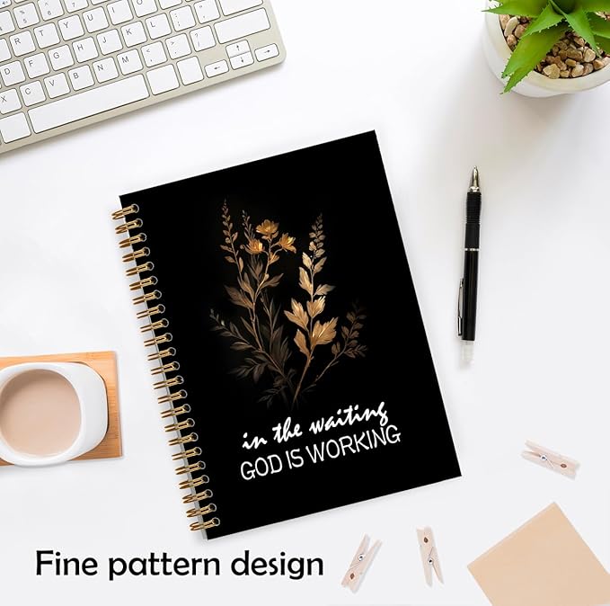 Vintage Botanical Christian Notebook, Bible Verse Journal, Christian Journal for Women Men, Religious in the Waiting God Is Working Hardcover Spiral Notebook, 5.5x8.3 Inch