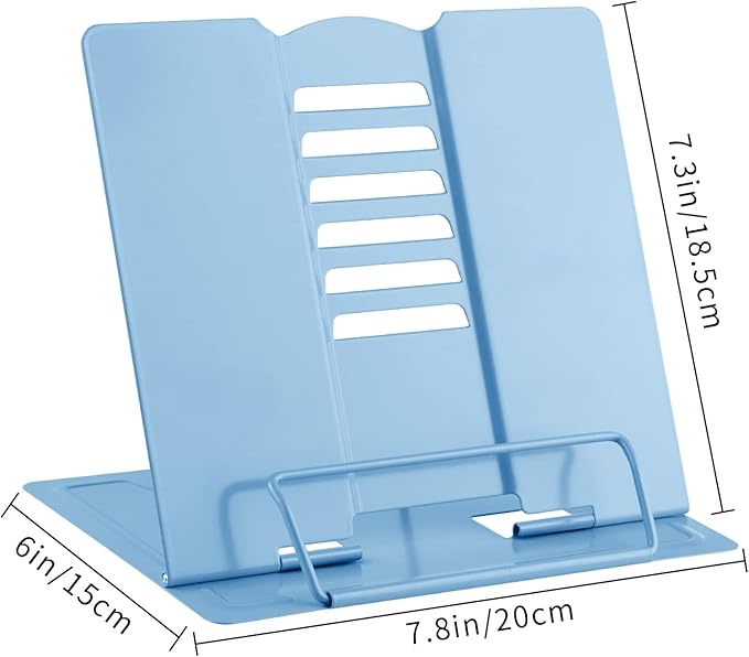 MSDADA Desk Book Stand Metal Reading Rest Book Holder Adjustable Cookbook Documents Holder Bookstands for Recipes Textbook Music Books Christmas Gift for Age 3,4,5,6,7,8,9,10+ Boys Girls (Light Blue)