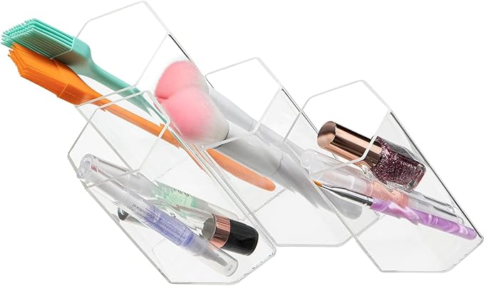 Jetec 12 Pieces Acrylic Office Desk Organizer, Hexagonal Transparent Clear Wall-Mounted Stationery Storage Box, Pencil Organizer Desktop for School Office Supplies